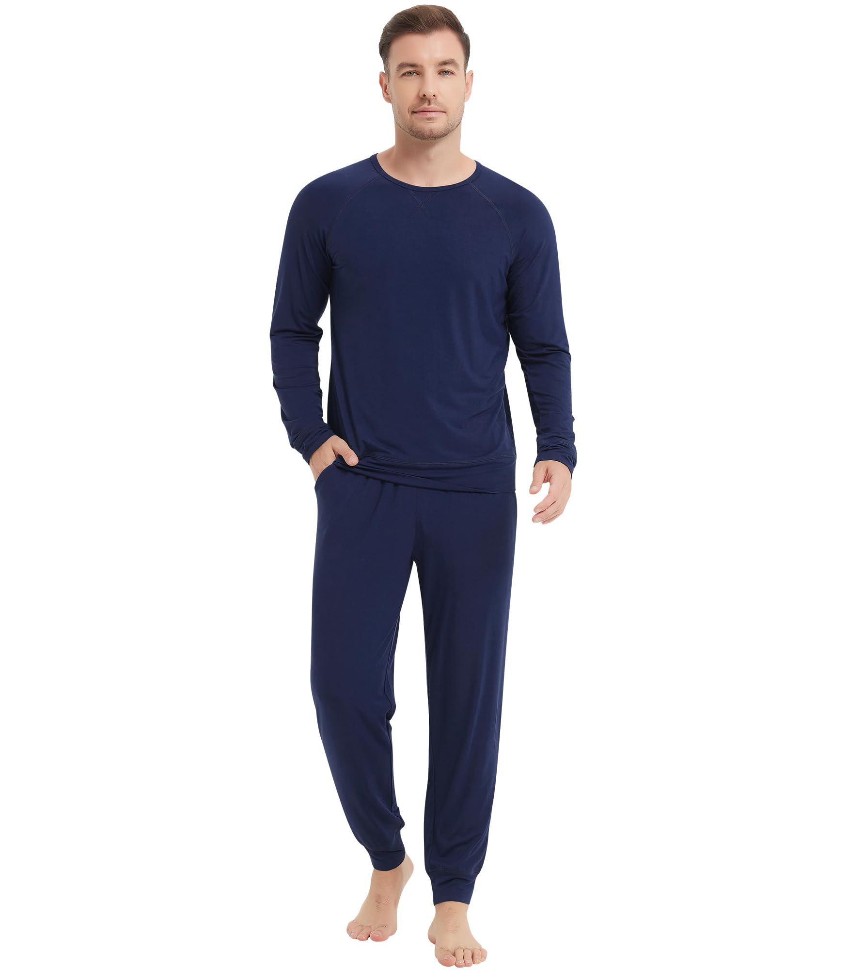 NACHILA Mens Pajamas Set Viscose Made from Bamboo Crew Neckline Top Pjs