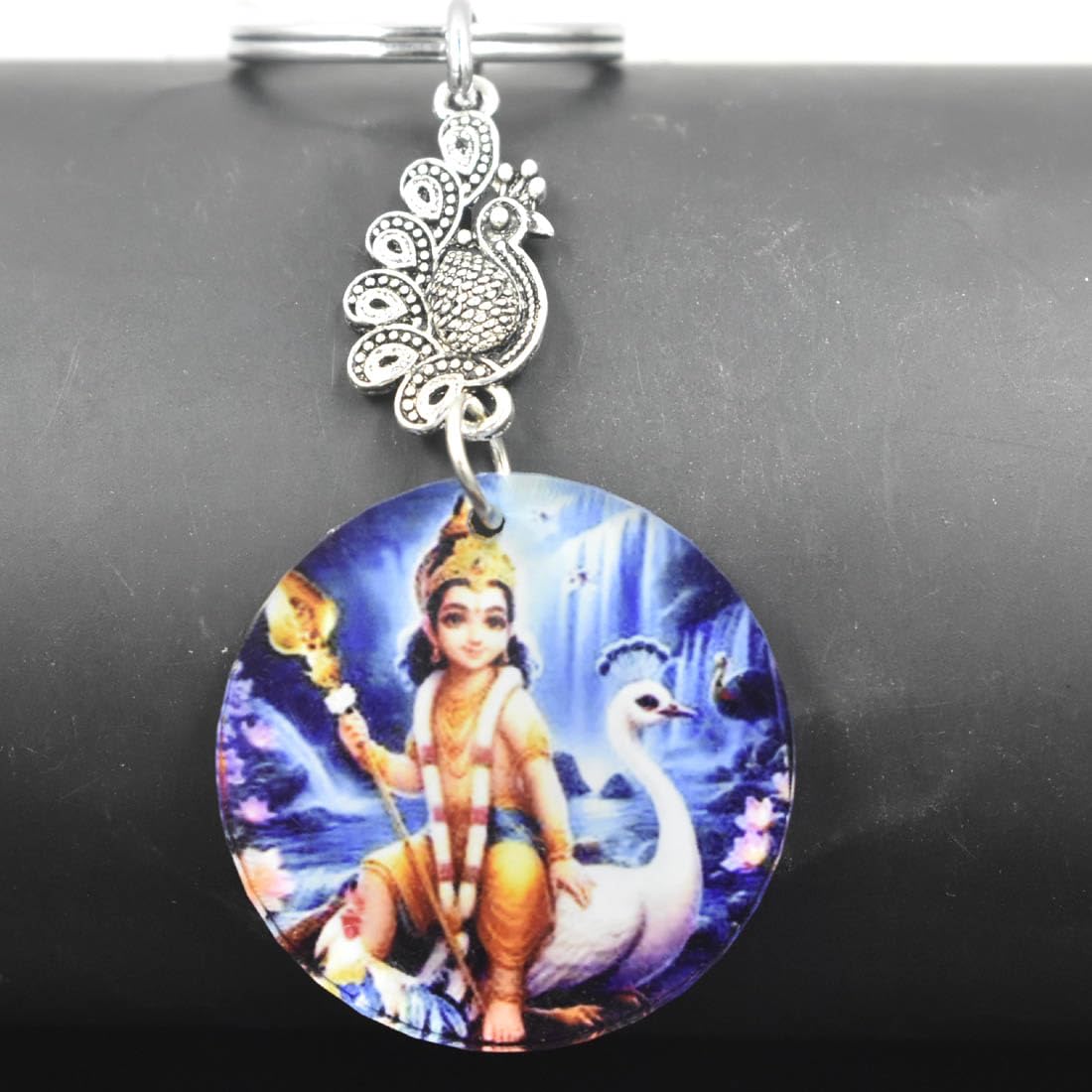 Lord Prabhu Bal Murugan Peacock Charm Blue Religious Keychain for Men and Women-image-12
