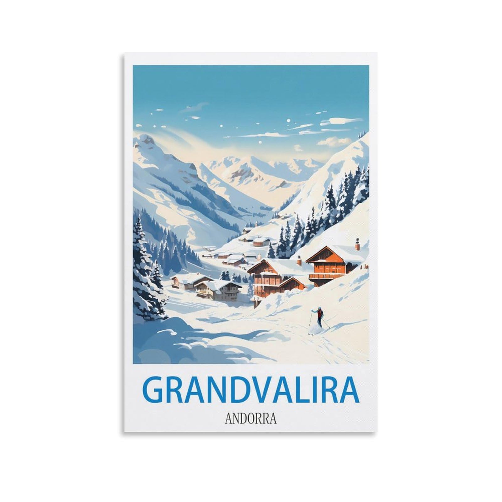 Ndoud Unframe-Style Grandvalira Andorra Vintage Travel Posters Ski 12X18inch(30X45cm) Wall Art Picture Print Canvas Painting For Living Room Home Decor