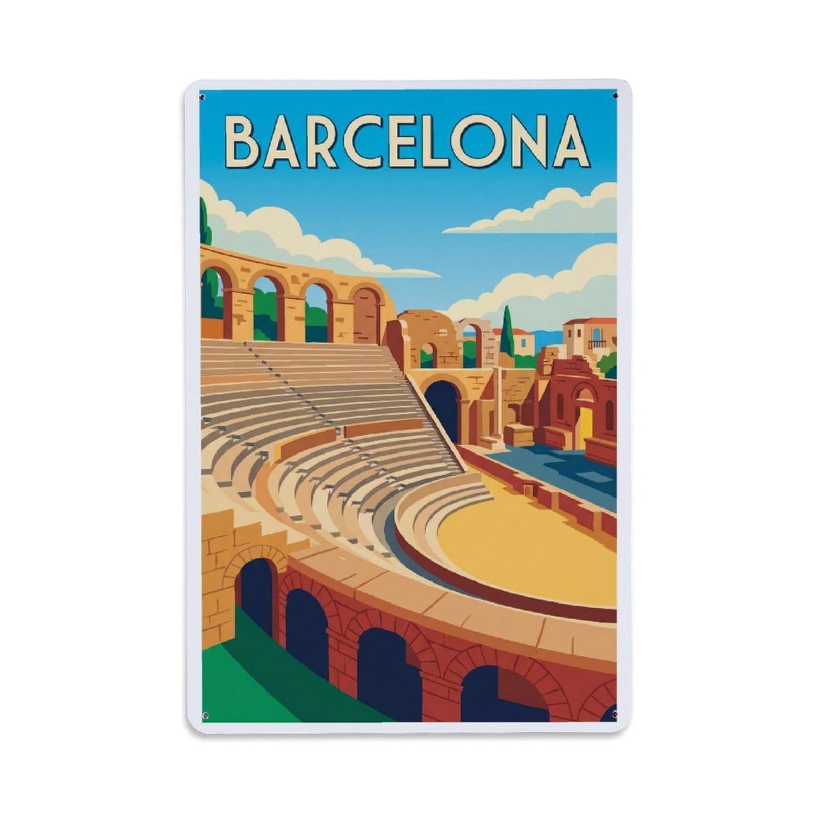 Vintage Travel Amphitheater Spain Ancient Metal Tin Sign Plaque Wall Decor for Cafe, Club Bar, Office, Home Garden Metal Poster 8x12Inch