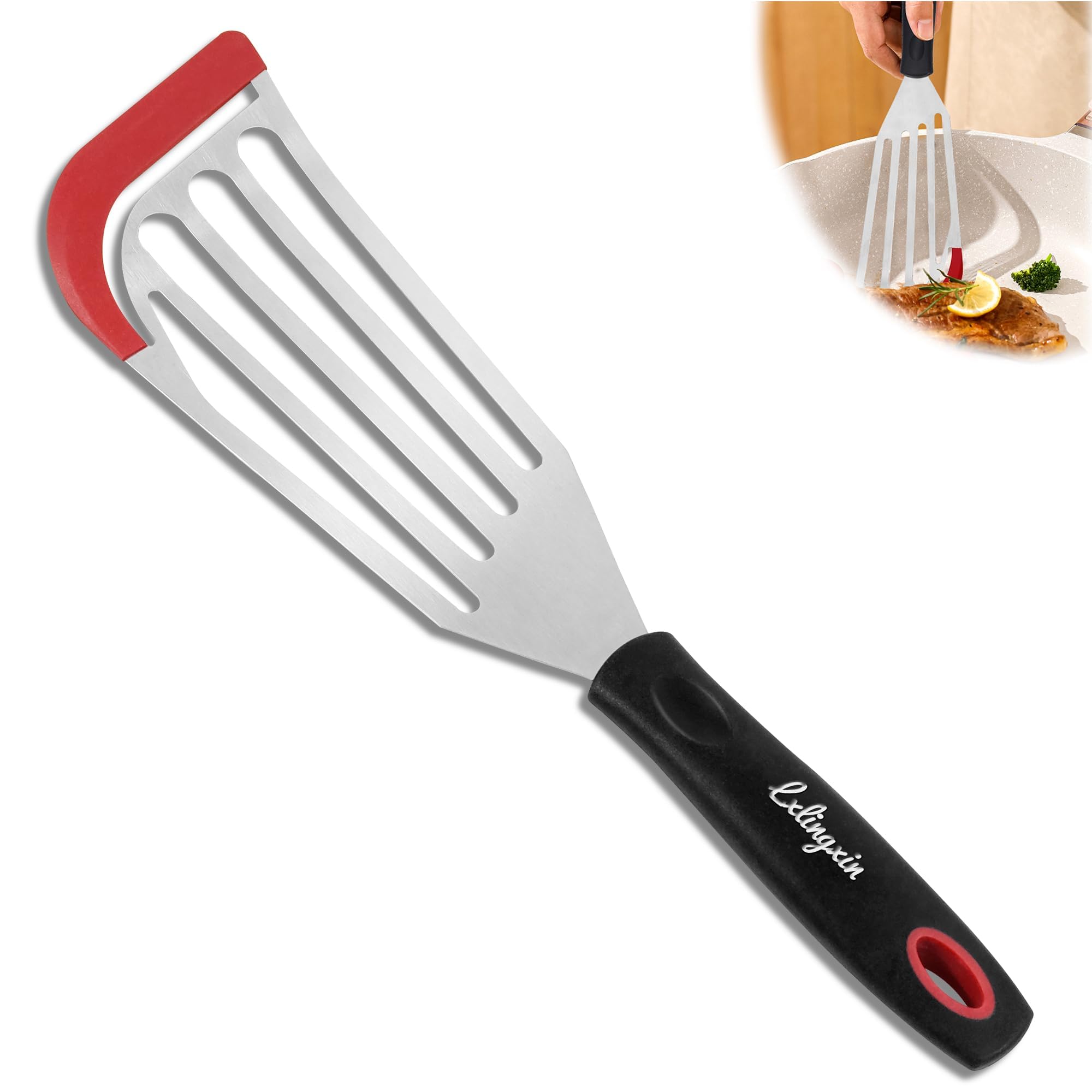 LX Fish Spatula Heat Resistant Silicone Fish Turner Spatula for Nonstick Cookware, Silicone Thin Spatula Fish Flipper Slotted Fish Spatulas - Ideal for Grilling, omelette making, Pancake