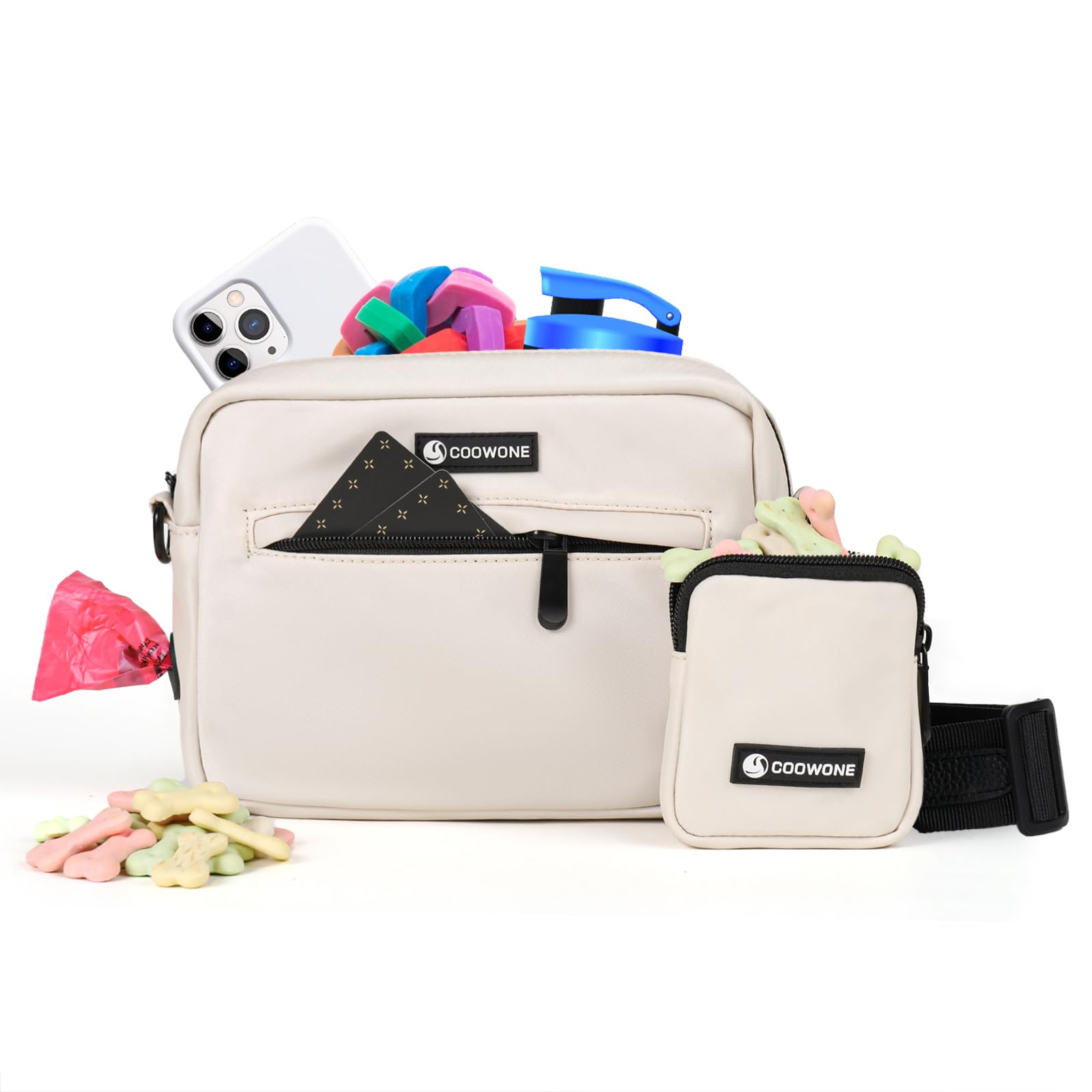COOWONE Dog Treat Pouch with Removable Small Pet Training Treat Pouches, Built-in Poop Bag Dispenser, Adjustable Shoulder Strap Cross Body Dog Walking