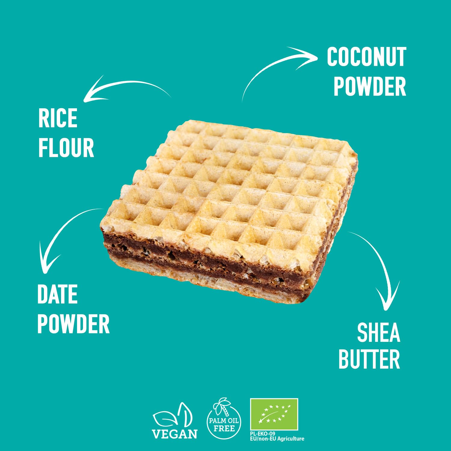 SUPER FUDGiO Bio gofres con crema de cacao y avellana | Endulzado con dátiles en lugar de azúcar | sin aceite de palma | Snack vegano 4 x 30 g (8 unidades)