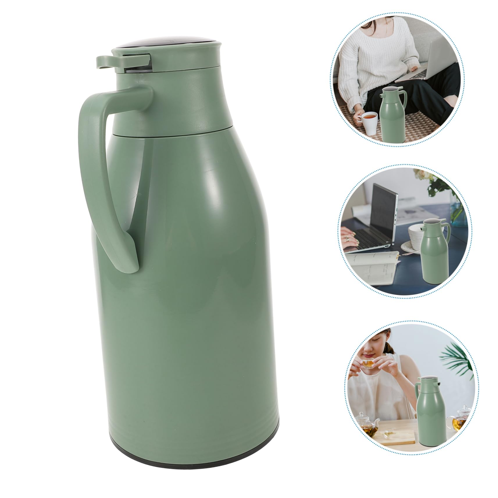Angoily Matraz Térmico Jarra De Agua De La Puerta Del Refrigerador Caliente Botella Térmica Bomba Líquido Taza De Café Térmica Green De Calidad Alimentaria + Revestimiento De Vidrio.