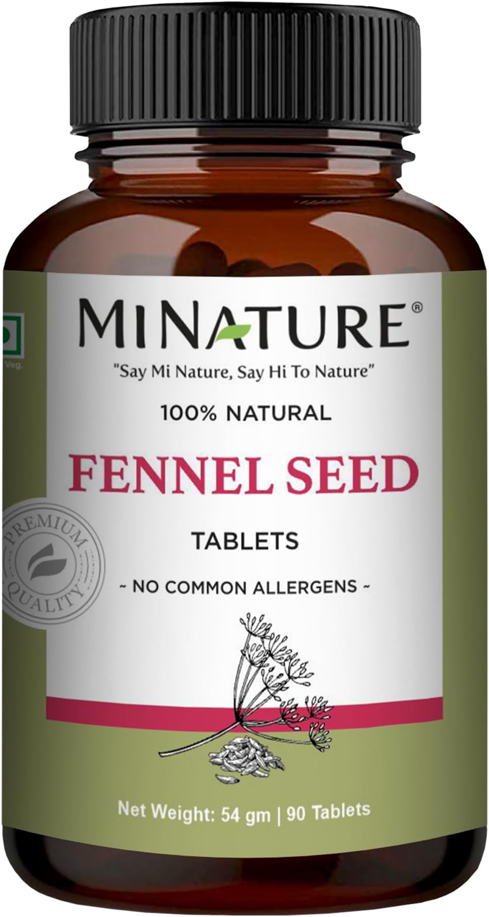 Fennel Seed Tablets by mi Nature | 90 Tablets, 1000 mg | 45 Days Supply | Foeniculum vulgare|