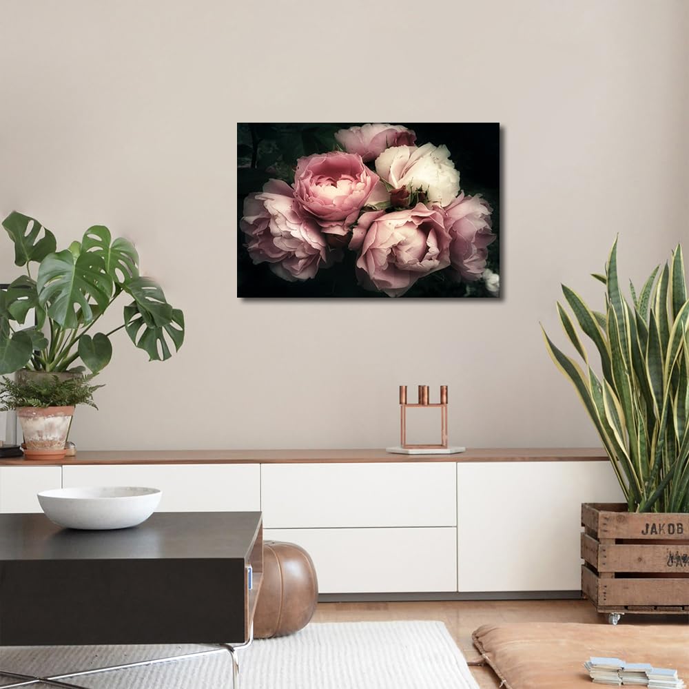 Pink Rose Flowers Wall Art Canvas Print Paintings Framed Vintage Old Painting Art Home Decor Paintings to Hang on Walls for Living Room Kitchen Bathroom Ready to Hang 16x24inch - Image 2