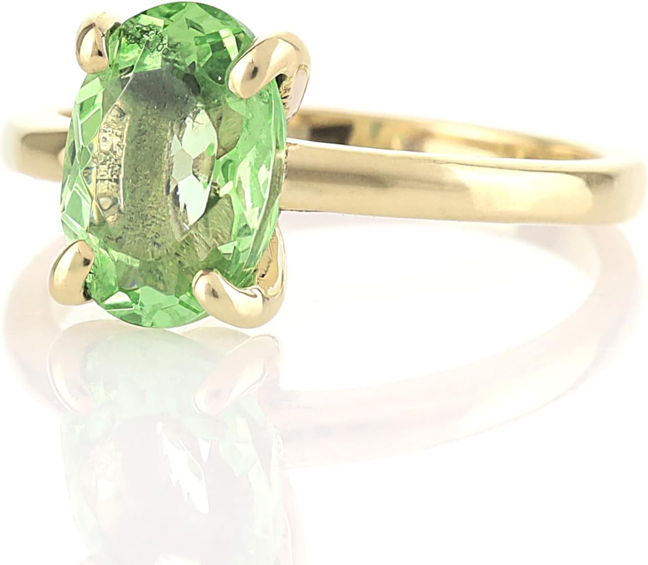 Green Tourmaline Oval Solitaire Ring - October Birthstone Jewelry with Prong Setting - Unique and Elegant Design