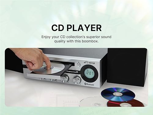 Miniatura 7 de VICTOR Milwaukee - Sistema estéreo Bluetooth de escritorio de 50 vatios con reproductor de CDMP3, radio FM, medidores VU en funcionamiento y