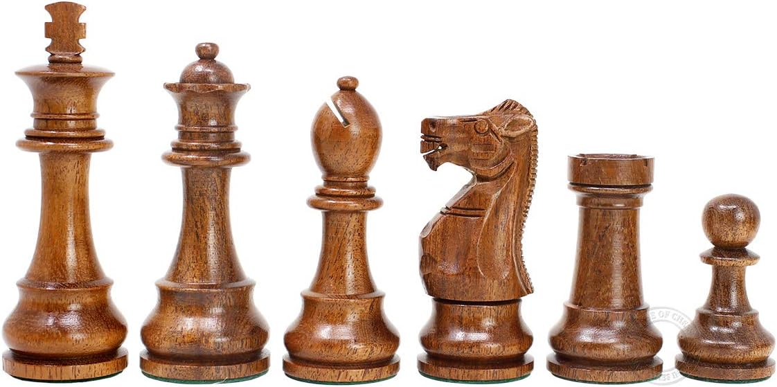 House of Chess - Tournament Chess Set Pieces - Unique Staunton Golden Acacia Wood/Boxwood - King Height: 3.75" (95 mm) - 2 Extra Queens - Weighted