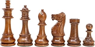 House of Chess - Tournament Chess Set Pieces - Unique Staunton Golden Acacia Wood/Boxwood - King Height: 3.75" (95 mm) - 2 Extra Queens - Weighted