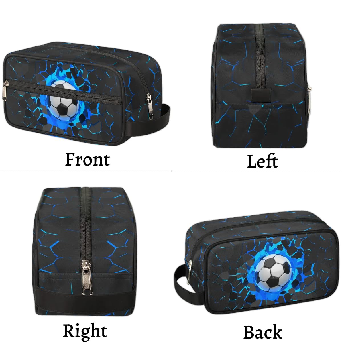Neceser de viaje para niños y hombres, kit colgante impermeable para afeitar, organizador de cosméticos, bolsa de maquillaje para accesorios de tocador de baño, Fútbol azul 3D, 10.5 x 4.4