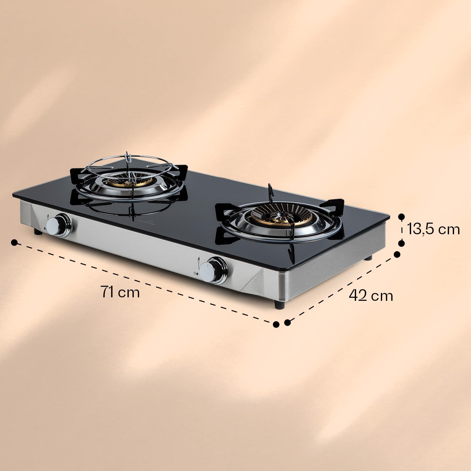 Klarstein Plaque de Cuisson Gaz 2 Feux, Table de Cuisson à 2 Brûleurs, Plaque Gaz de 7.7 kW, Piano Cuisine en Acier Inoxydable, Plaque de Cuisson Inox Portable