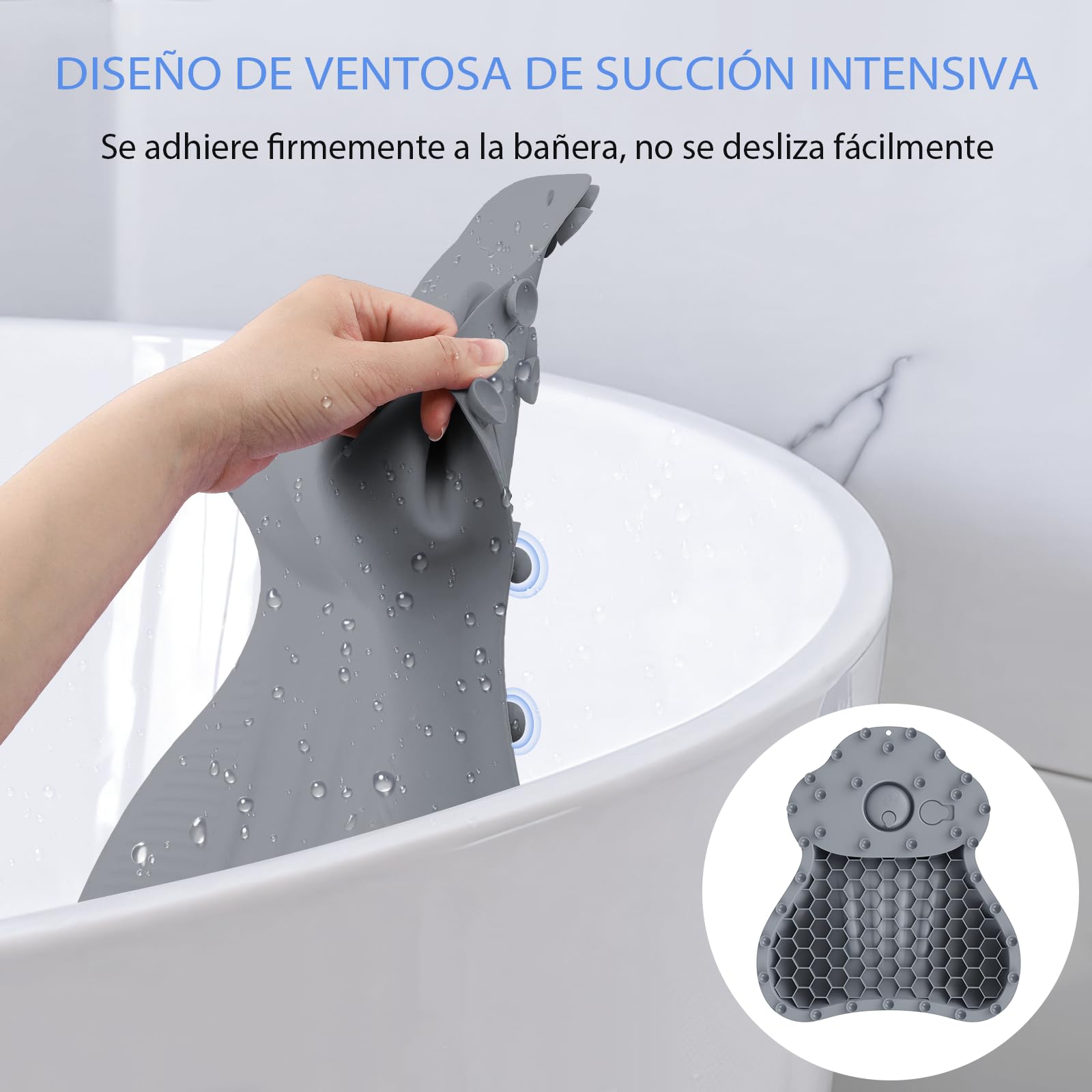 Almohada de Baño de Silicona, Soporte para Cabeza/Cuello/Espalda y Airbag Inflable 4D con Sistema de Presión, Ventosas Antideslizantes Reforzadas, Secado Rápido, Fácil de Almacenar L