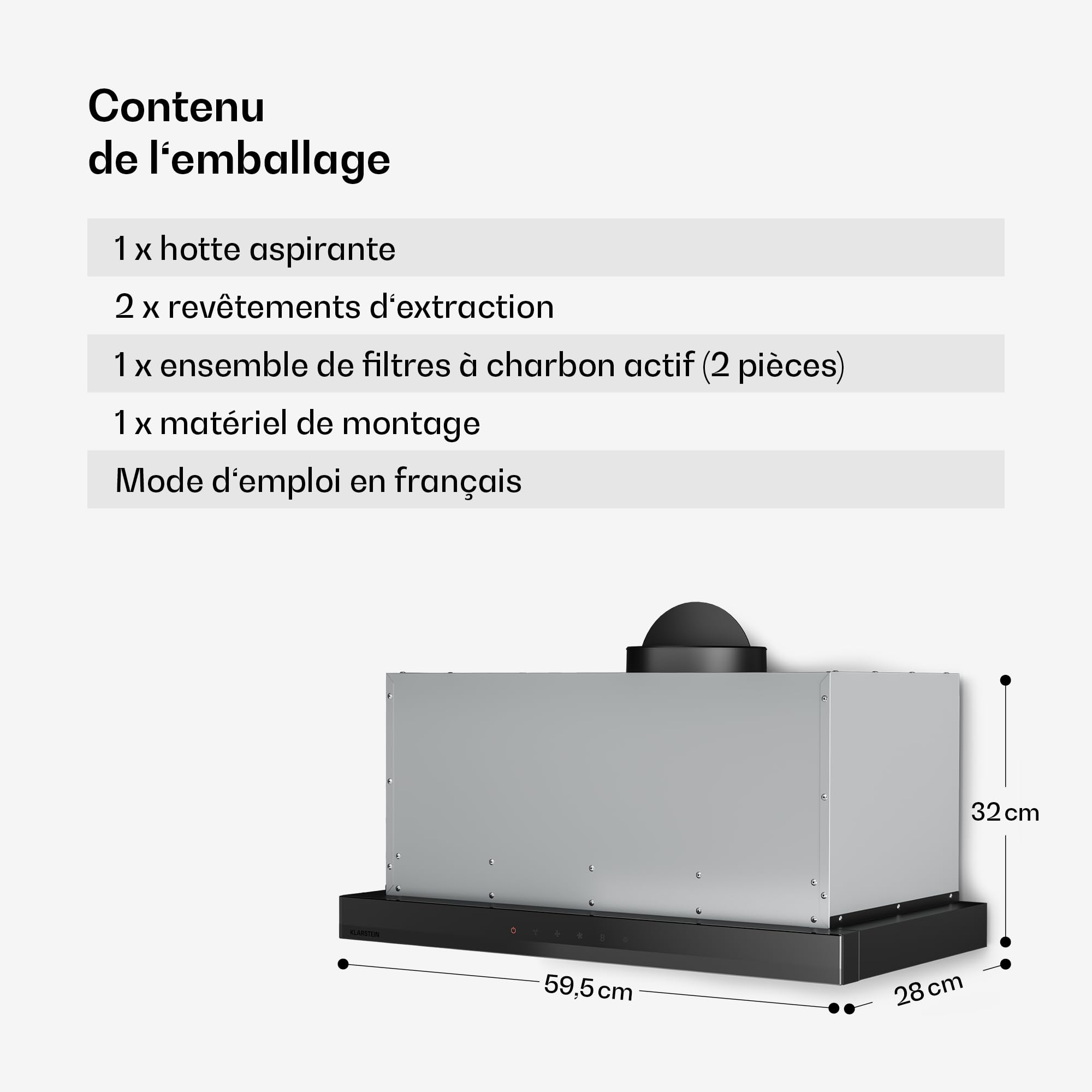 Klarstein Velaire Hotte Aspirante 60cm, Hotte à Tiroir Design, 896 m³/h, Classe A++, Commandes Tactiles, LED, Filtre Charbon, Silencieuse, Hotte Cuisine Aspirante, Noir