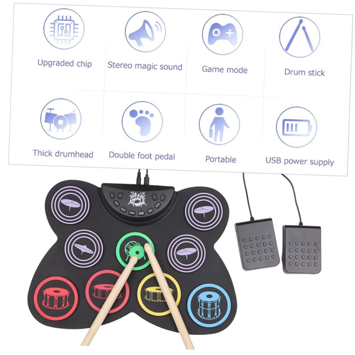 iplusmile Batteria Elettronica Arrotolabile Set Di Batteria Portatile Pad Rullabile Per Esercitarsi e Giocare Per Ragazzo Ragazza e Principianti