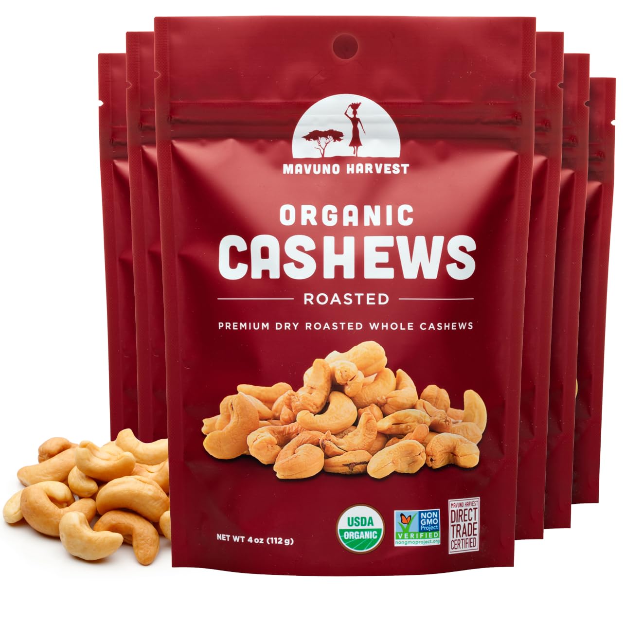 Mavuno Harvest Organic Roasted Cashews | Unsalted Whole Cashews | Dry Roasted Cashew Nuts | Vegan, Low Sodium, Non GMO Healthy Snacks for Kids &