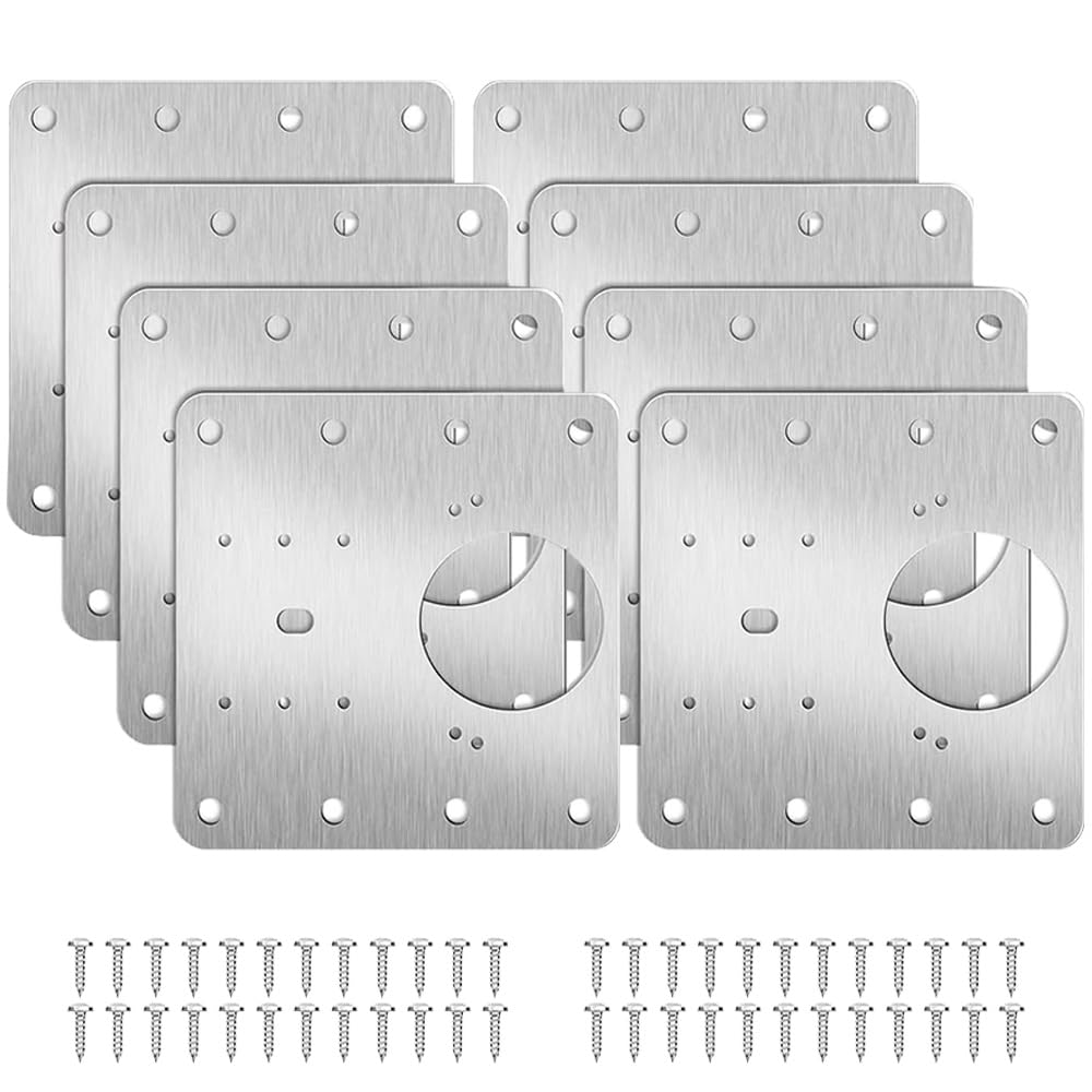 Qangherti Silver 8 Pcs Hinge Repair Plate Stainless Steel Hinge Repair Kit Kitchen Hinges Fixing Brackets With 48 Screws For Kitchen Wood Furniture Door Cabinets Wardrobe