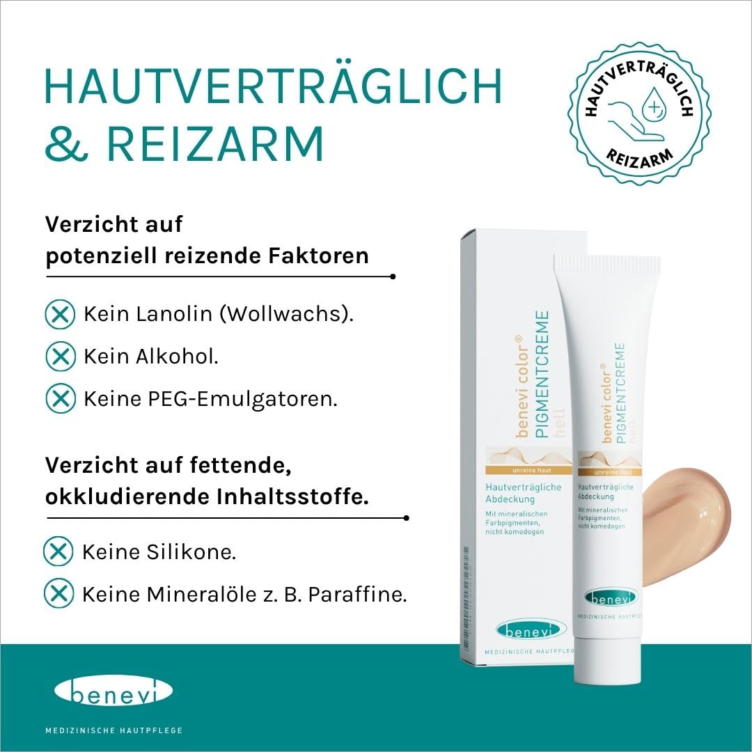 benevi Pigmentcreme 2 x 20 ml zum gezielten Abdecken von Rötungen, Pickeln, Unreinheiten oder als Make Up Ersatz. Kaschiert zuverlässig erweiterte und rote Äderchen bei Couperose & Rosacea (hell)