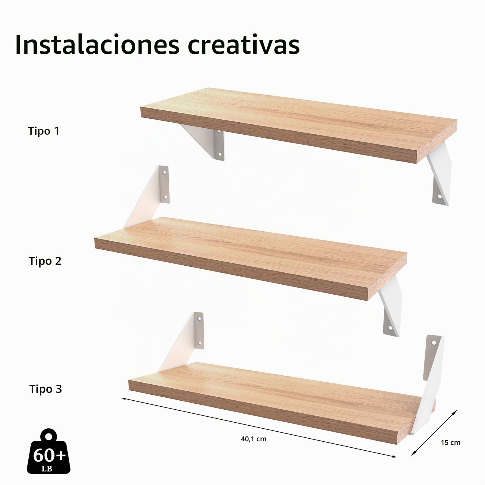 Estante Pared Vintage 3 Piezas, estanteria Pared Madera 40cm, pequeño baldas de Madera Pared para salón Dormitorio Almacenamiento, marrón Claro