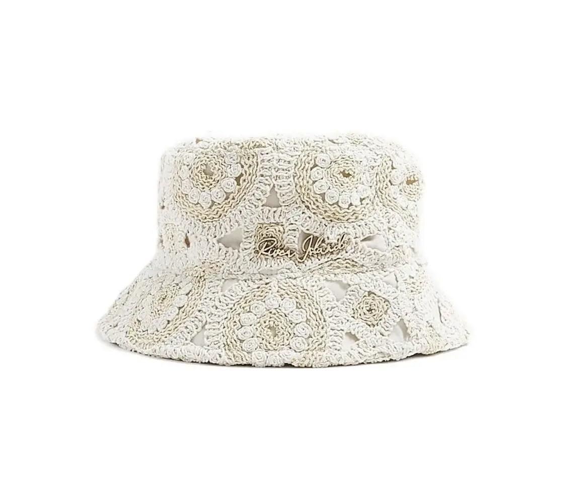 River Island Women's Cream Crochet Bucket Hat Size M-L