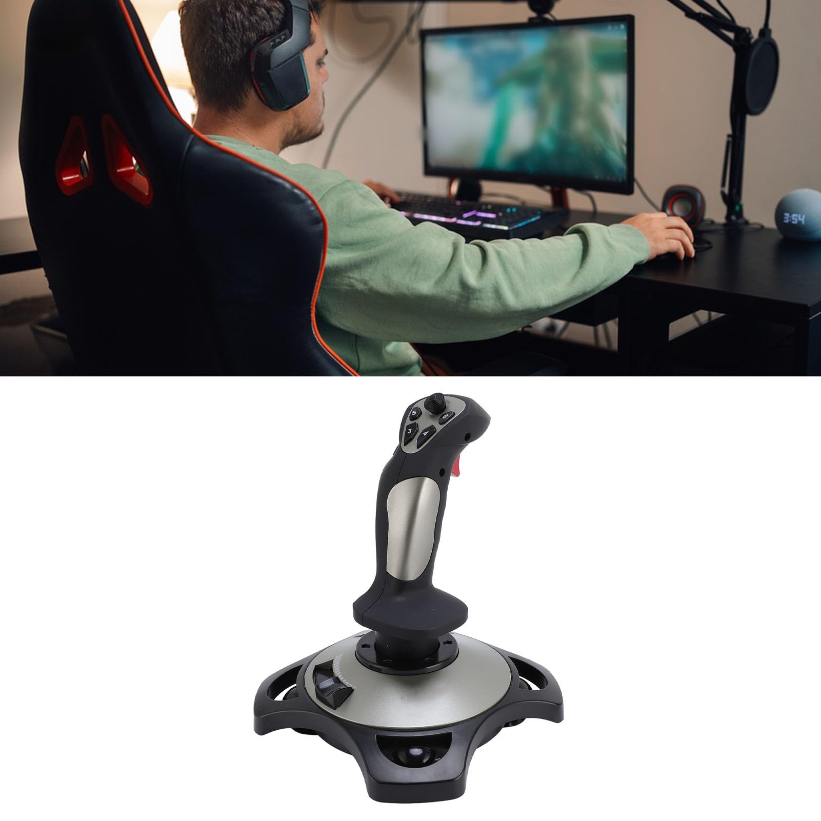 Hamwesh Joystick Simulador de Vuelo, Vibración con Cable USB, Palanca de Vuelo de 12 Botones, Controlador de Joystick con Agarre Cómodo y Acelerador Preciso para 7 8 10 11 Juegos de