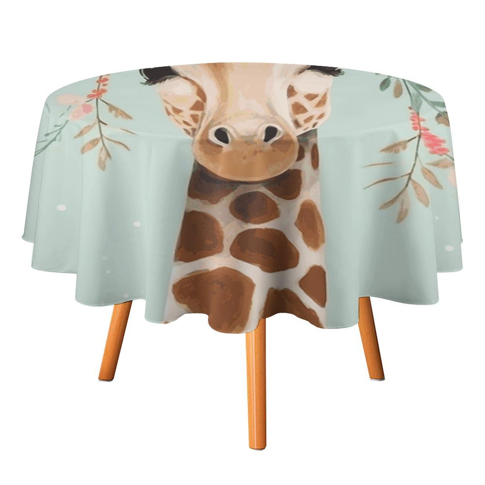 Fekiloot Style Giraffe With Floral Round Tablecloth - Heavy Duty And Washable,Polyester Decorative Fabric Table Cover,Tablecloths For Kitchen Dining, Wedding, Birthday Party50x50in