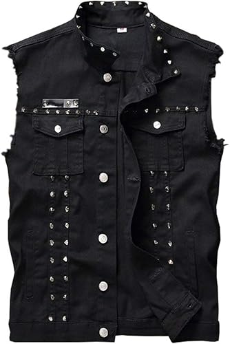 LifeHe Chalecos de mezclilla sin mangas con solapa para hombre