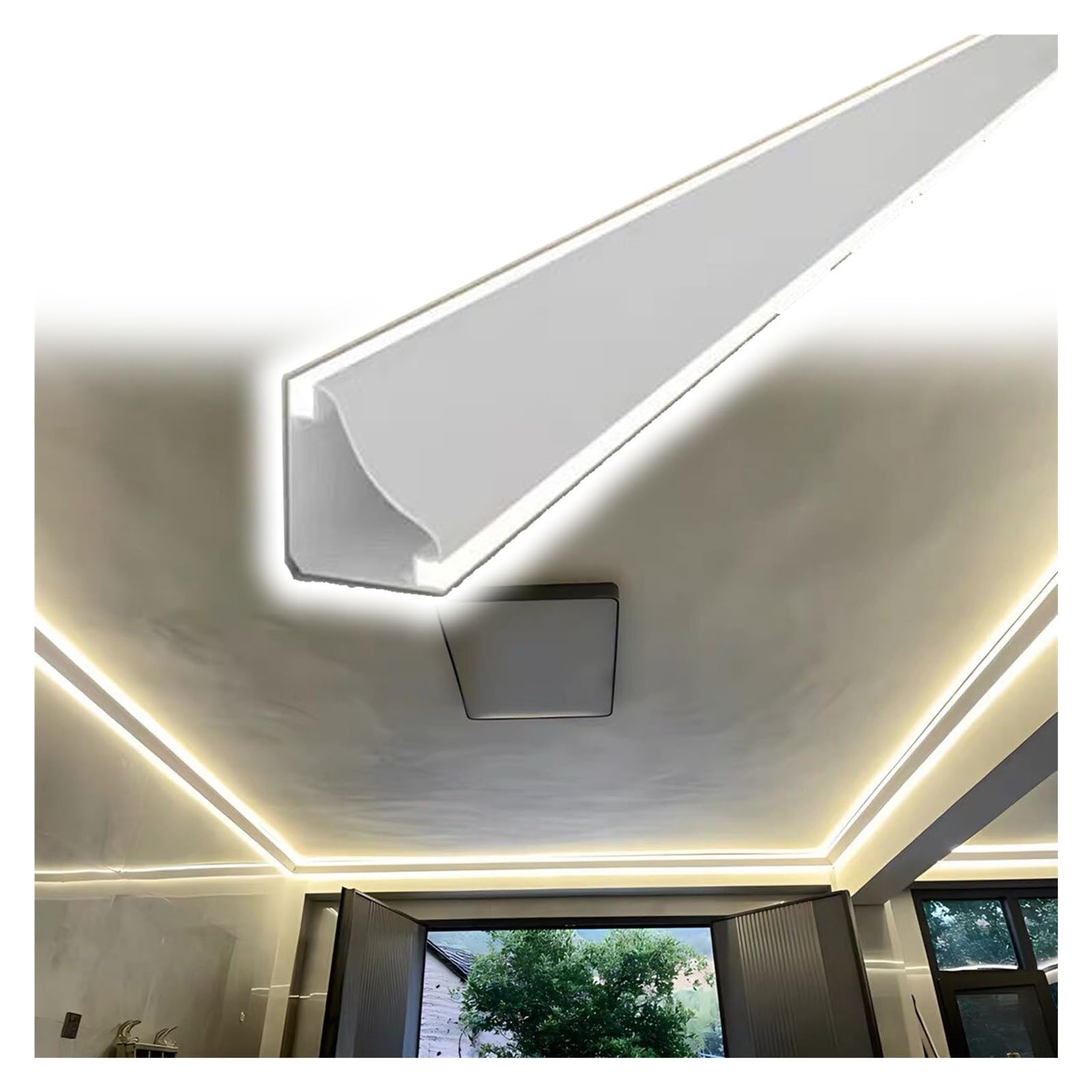WWZHYX Led Crown Molding Lighting Channel for Wall Ceiling Edge, Up and Down Cove Lights Moulding Profile Customizable, Elegant Cornice Coving Cut to Size(1.6m/5.2ft)