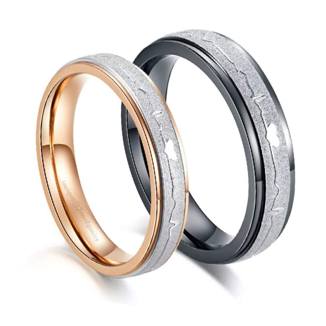Jewelgenics Men Women Stainless Steel Titanium Plated Couple Promise Rings Set for Girls & Boys, Trendy Heart Beat Design (B085C77MZV) Amazon Price History, Amazon Price Tracker