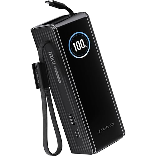 EF ECOFLOW Rapid Power Bank, 25,000mAh, 100W Built-in and Retractable Cables, 170W Portable Charger with Triple 100W USB-C Port, Compatible with iPhone 17/16/15/14, Samsung, Laptop and More, Black