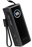 EF ECOFLOW Rapid Power Bank, 25,000mAh, 100W Built-in and Retractable Cables, 170W Portable Charger with Triple 100W USB-C Port, Compatible with iPhone 17/16/15/14, Samsung, Laptop and More, Black