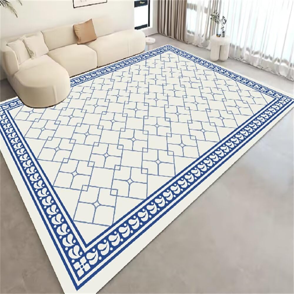 Tapis moderne salon 200x200 cm bleu au design géométrique pour chambre