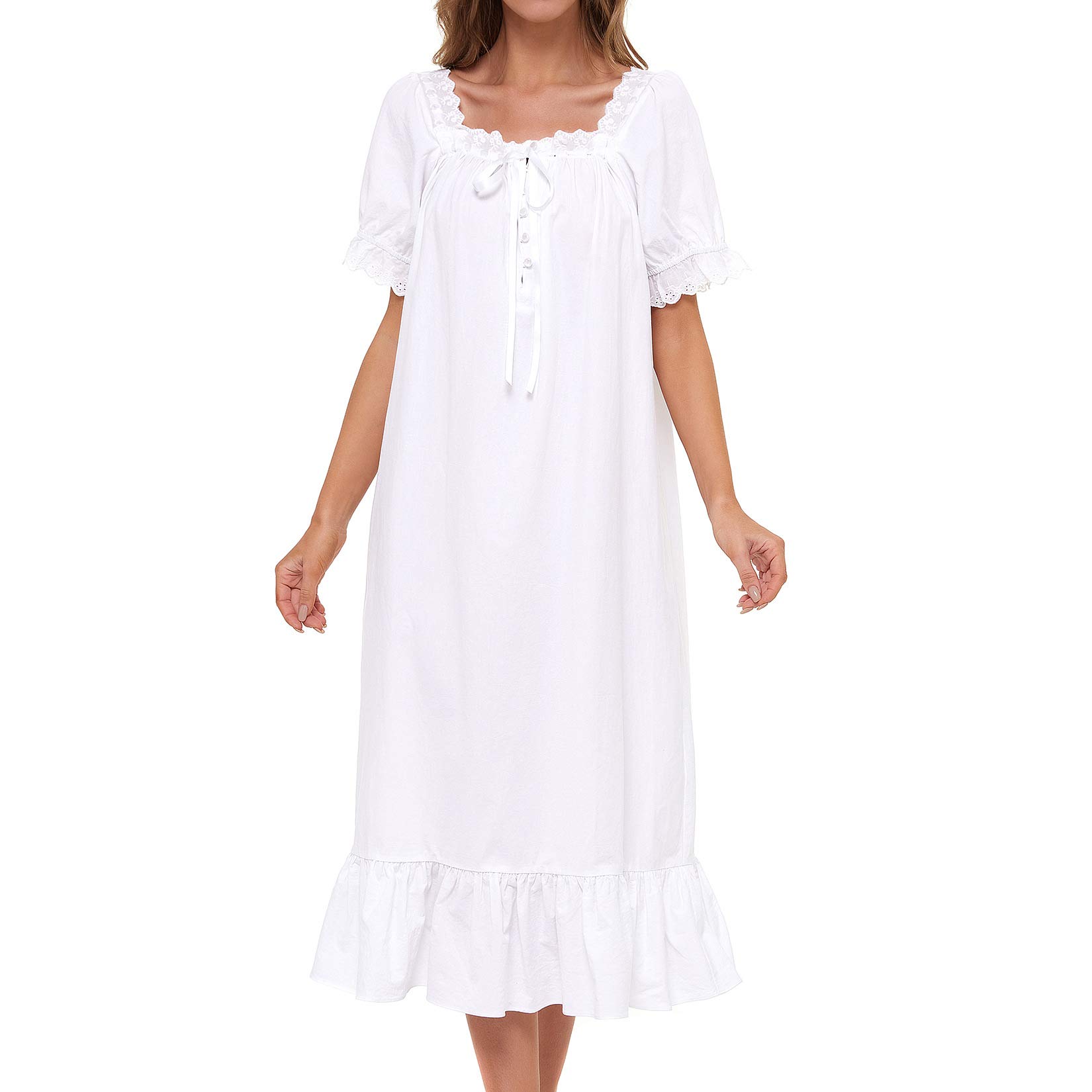 Lu's ChicWomen's Victorian Nightgown Cotton Sleepwear Long Loungewear Short Sleeve Vintage
