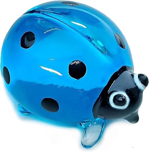 WitnyStore Pequeña figura de mariquita azul y negra de 1 pulgada en miniatura soplada a mano de vidrio pintado a mano Lady Bugs Ladybird Beetles,