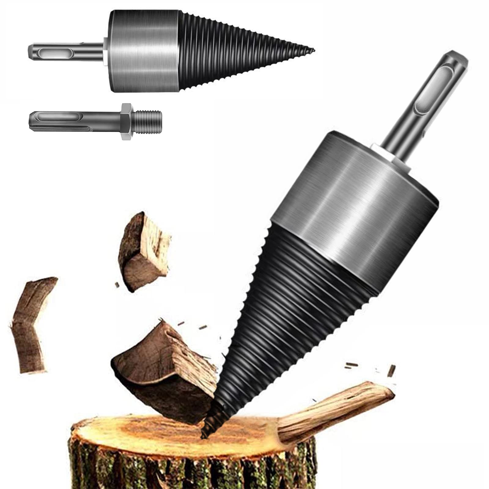 Spaccalegna Per Uso Domestico, Spaccalegna Vite Conica Albero Per Trapano, Trapano Per Legna Da Ardere Spaccalegna Per Legno, Con 3 Manici Per Trapano Quadrato/Rotondo/Esagonale,42mm,Round