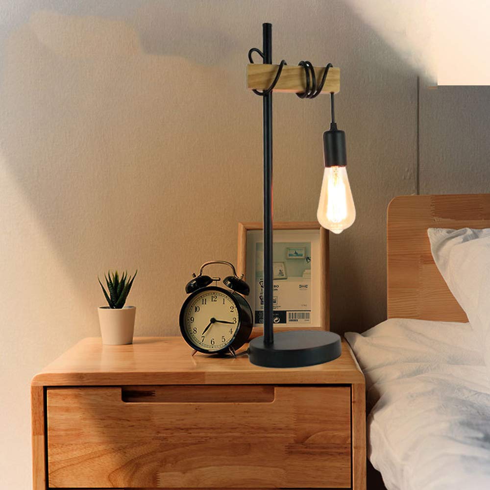 Lampada Da Tavolo Vintage In Metallo E Lino Con Interruttore A Pulsante - Luce Notturna Per Comodino, Camera Da Letto O Soggiorno