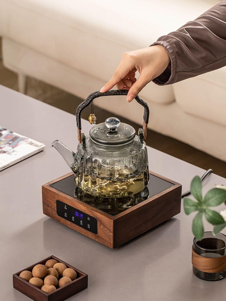 HQHYGM DFSHGDF932-TEASET wysokiej klasy elektryczna kuchenka ceramiczna z drewna orzechowego czajnik do herbaty 2024 w nowym stylu czajnik do herbaty Przenośny czajnik elektryczny z palnikiem,