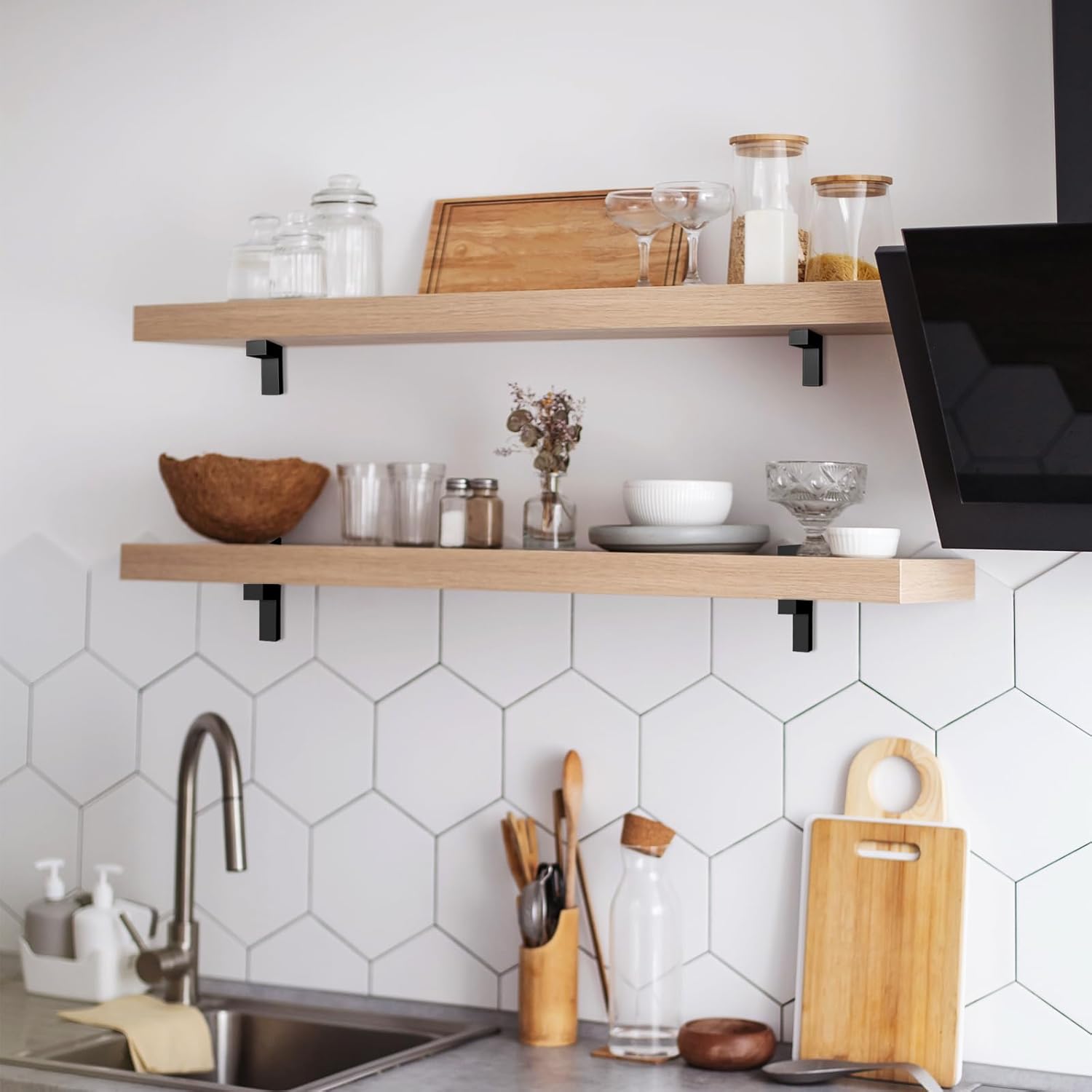 Adjustable Glass/Wood Shelf Brackets 6 Pcs Heavy Duty Zinc Alloy Clamp Holders for 3~28mm Thickness, Wall Mount Support for Bathroom Kitchen Garden, Rust Resistant