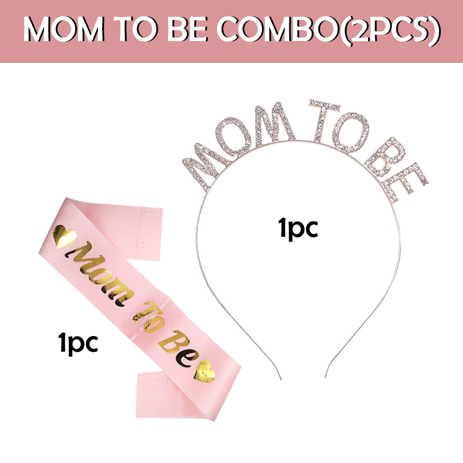 Party Propz Baby Shower Decoration Items -2Pcs Mom To Be Sash and Head Band | Mom To Be Crown | Maternity Photoshoot Props | Baby Shower Gifts | Baby Shower Props | Mom To Be Gifts | Mom To Be Props - Image 2 thumbnail