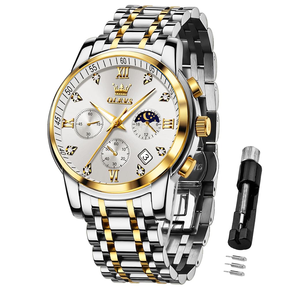 OLEVS Herrenuhren Schwarz Edelstahlarmband Quarz Uhr Männer mit Diamant Datum Wasserdicht Leuchtende Klassische Elegantes Armbanduhr Geschenk