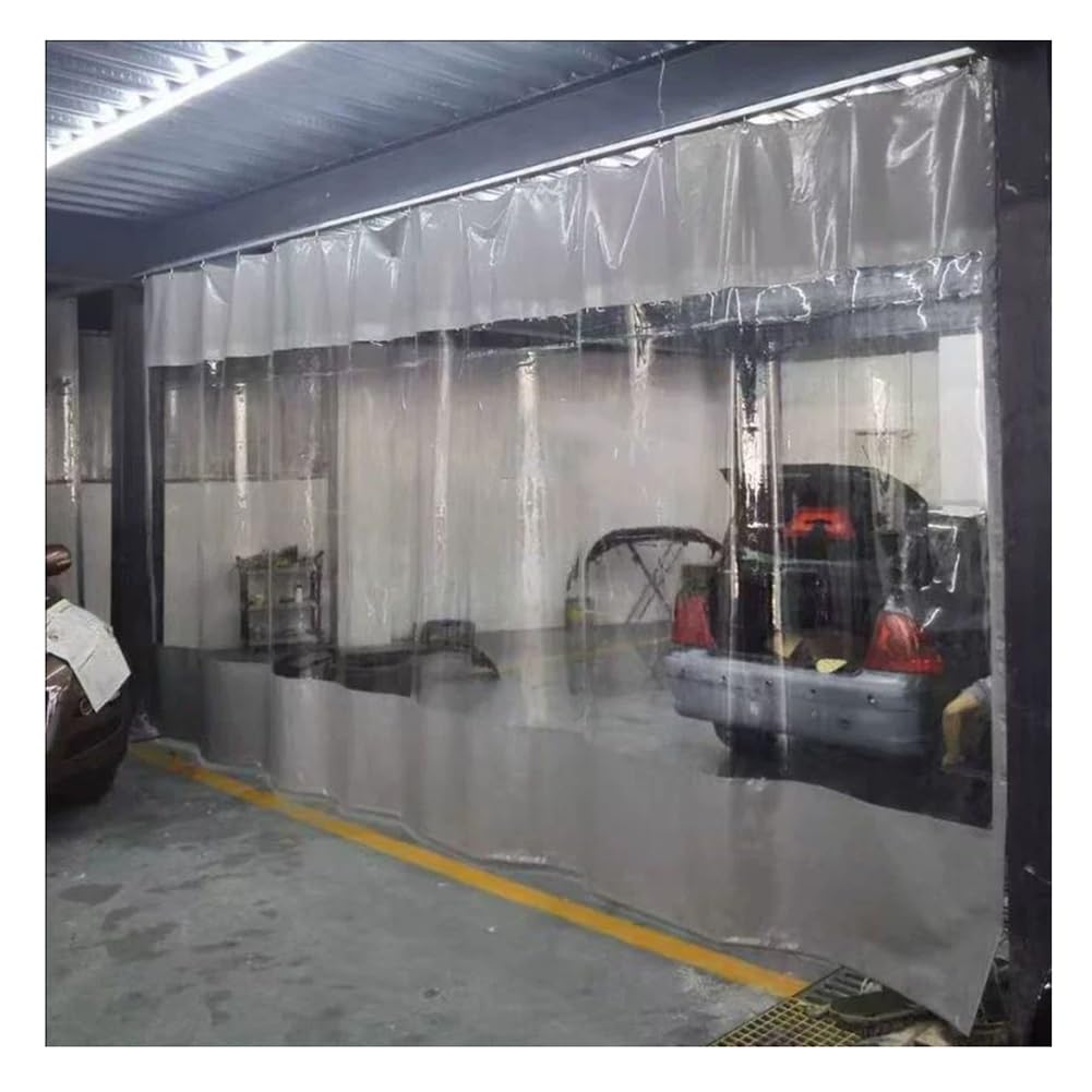 Transparenter Planenvorhang für Garagenteiler, robuste transparente Kunststofffolie, wasserdicht, staubdicht, winddicht, mit Ösen, anpassbare Größe für Werkstatt, Terrasse, Veranda