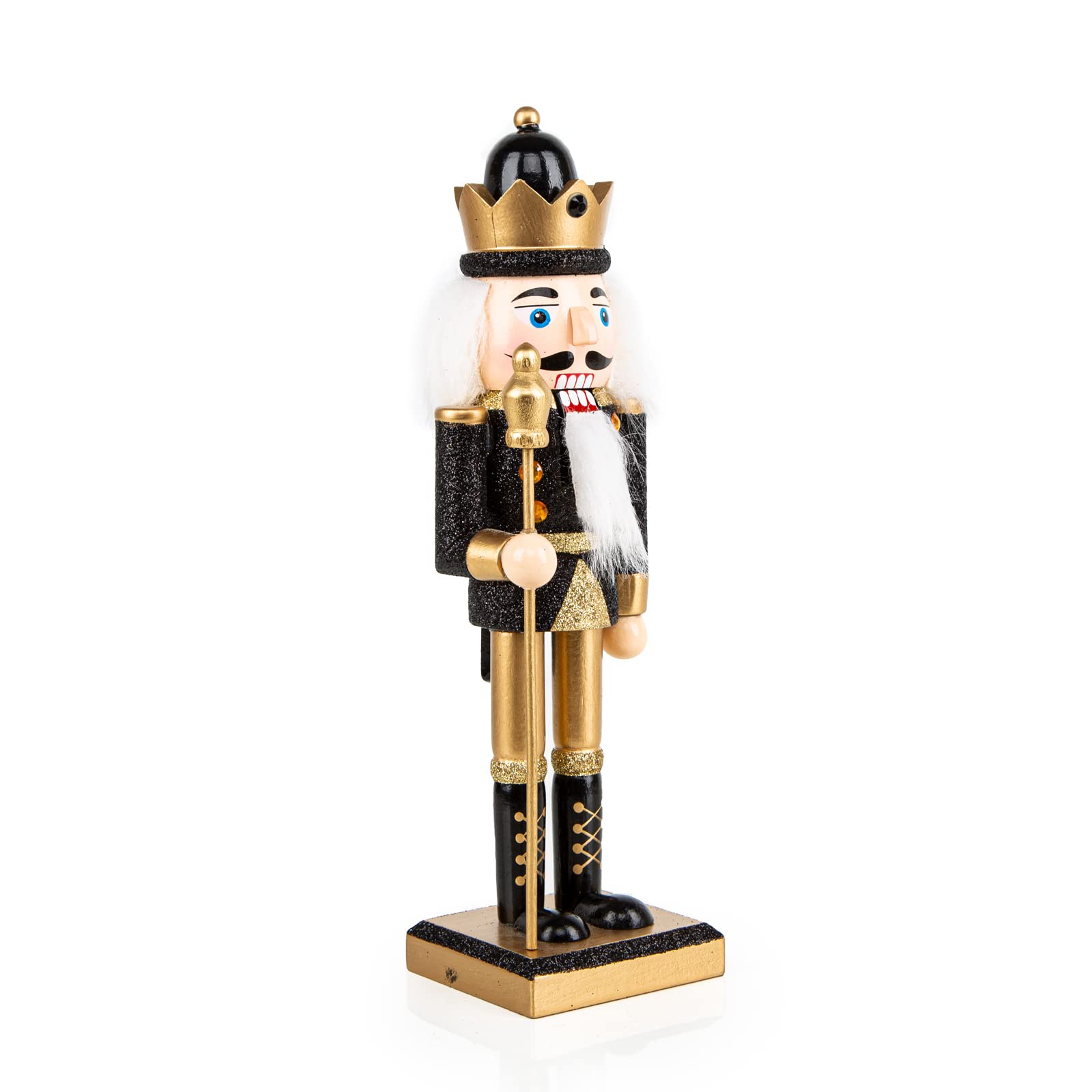 Logbuch-Verlag Nussknacker König 26 cm – Holzfigur in Schwarz-Gold mit Glitzer – Weihnachtsdeko klassisch & edel – Dekofigur als Geschenkidee Weihnachten