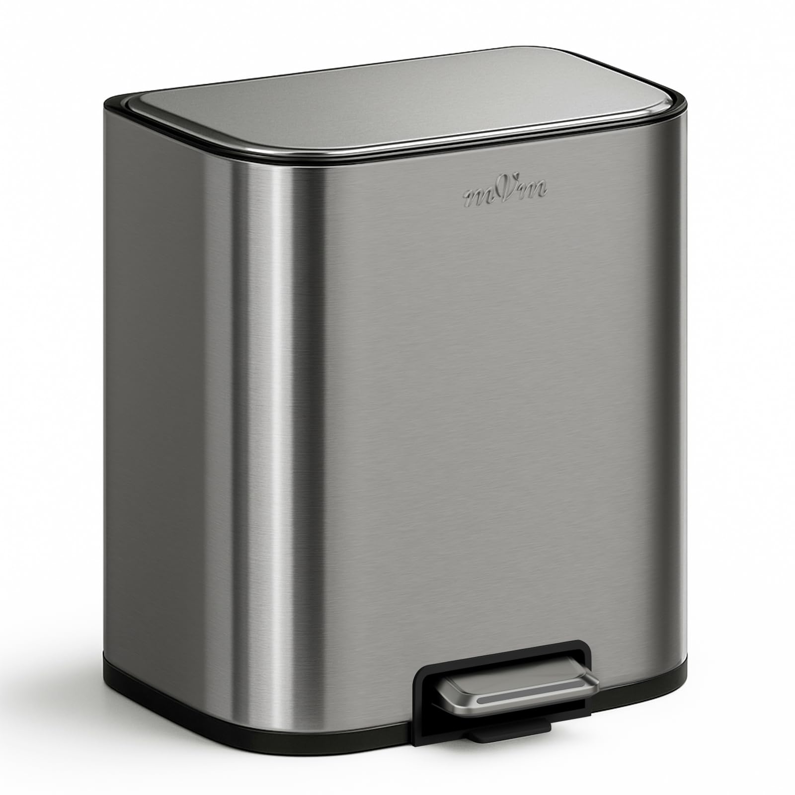 mVm 20L Kitchen Bin,Stainless Steel Trash Bin with Lid,Heavy Duty Step Trash Can with Inner Bucket,Soft Close and Stays Open,Smooth Edge Garbage Bin for Home Office Bedroom