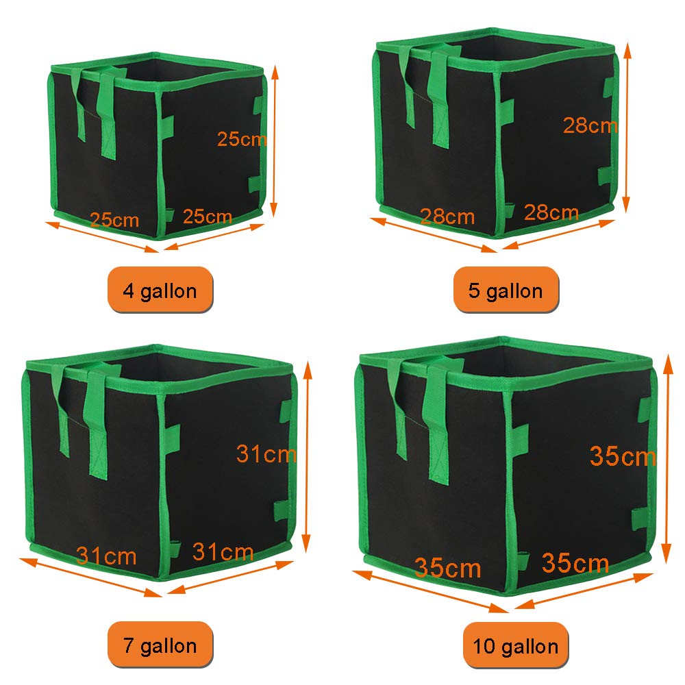 5 Piezas Bolsa de Cultivo Cuadrada, Bolsa de Cultivo de Plantas, Saco Tierra Jardin, Saco de Patatas, Patatas de Siembra Bolsa, Jardineras Exterior Balcon Tomatera Orquidea Interior con Asas(10Galone)