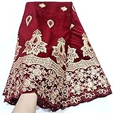 LadyQ African French Velvet Lace Fabric 2023 Nigerian Sequins Lace Fabric For Nigerian Women 621LD (Wine)