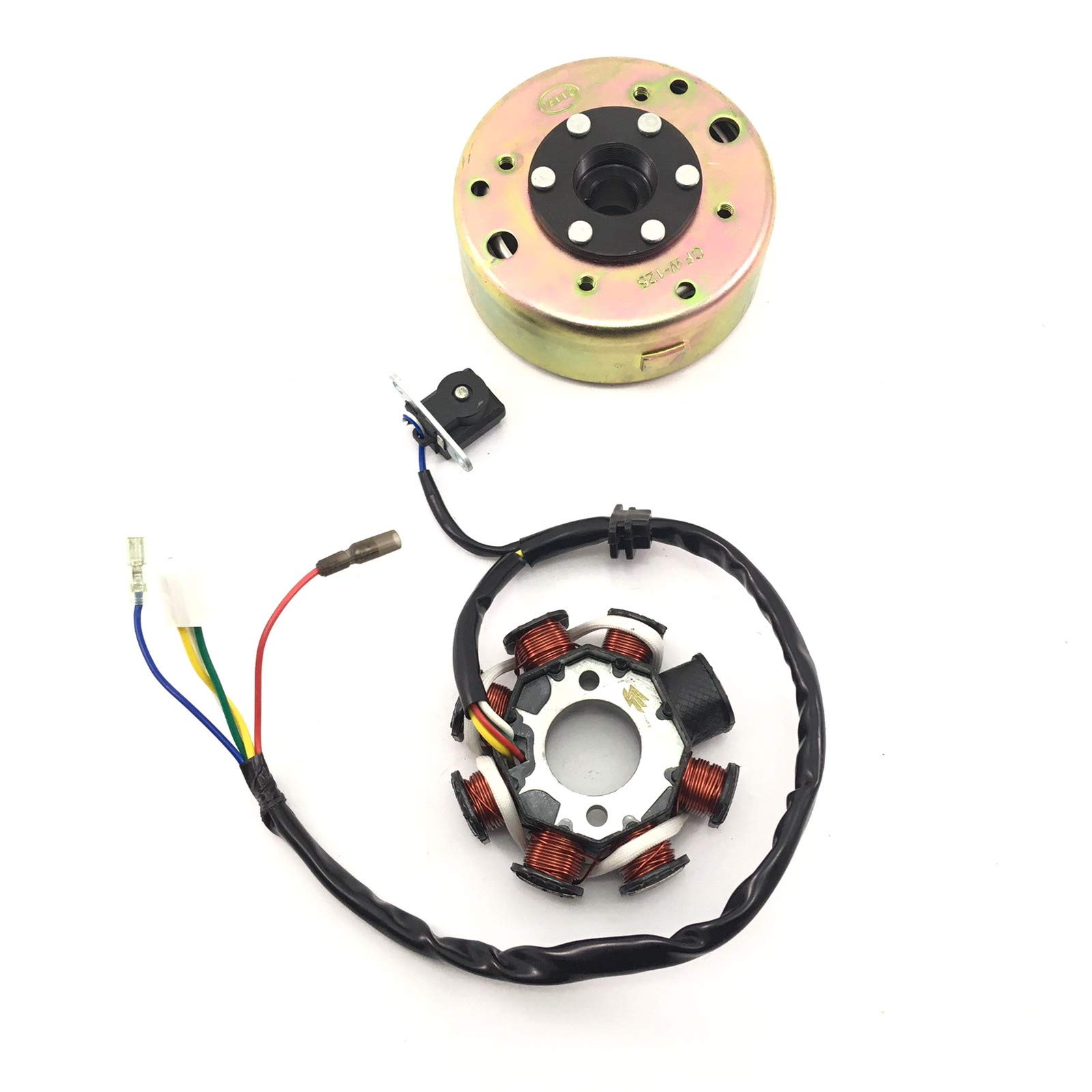 LiMA LICHTMASCHINE STATOR & ROTOR KOMPLETT 8 SPULEN STATOR DC ZÜNDUNG 125-150cc 4-TAKT 152QMI-157QMJ Motoren für ZNEN ZN125 REX BENZHOU BAOTIAN JONWAY HISUN REX YIBEN CHINA ROLLER GY6