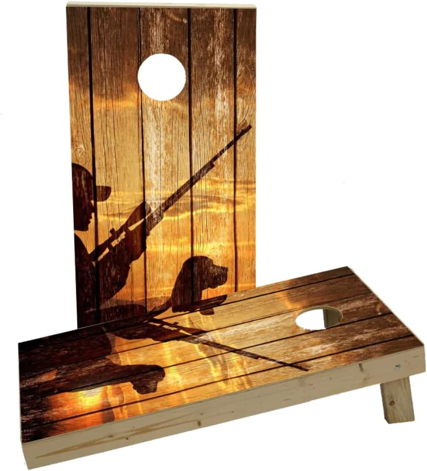 Sunrise Hunters with Wood Slat Background Custom Cornhole Board Game Set