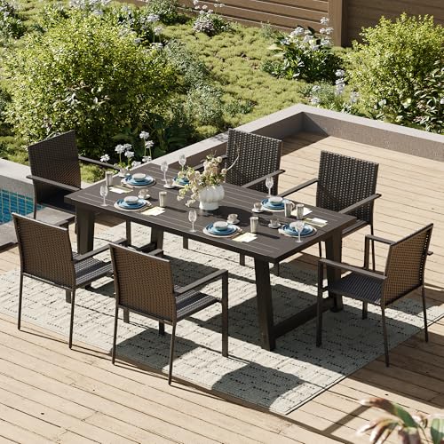 Image of Amopatio Stackable Patio Chairs, All-Weather Outdoor Dining Chairs Set of 4 | Patio Dining Chairs, Breathable Rattan Chair, Steel Frame, Armchair, for Garden, Porch, Deck, Poolside, Restaurant, Black