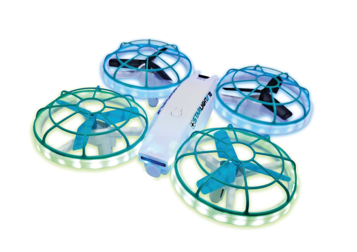 Radiofly - Starlight // 18 RC 2.4 GHz, misura 17 x 17 x 4.8 cm 8 funzioni, fermoposizione, decollo/atterraggio assistiti 3 velocità, flip 360 LUCI LED NEI 4 ROTORI