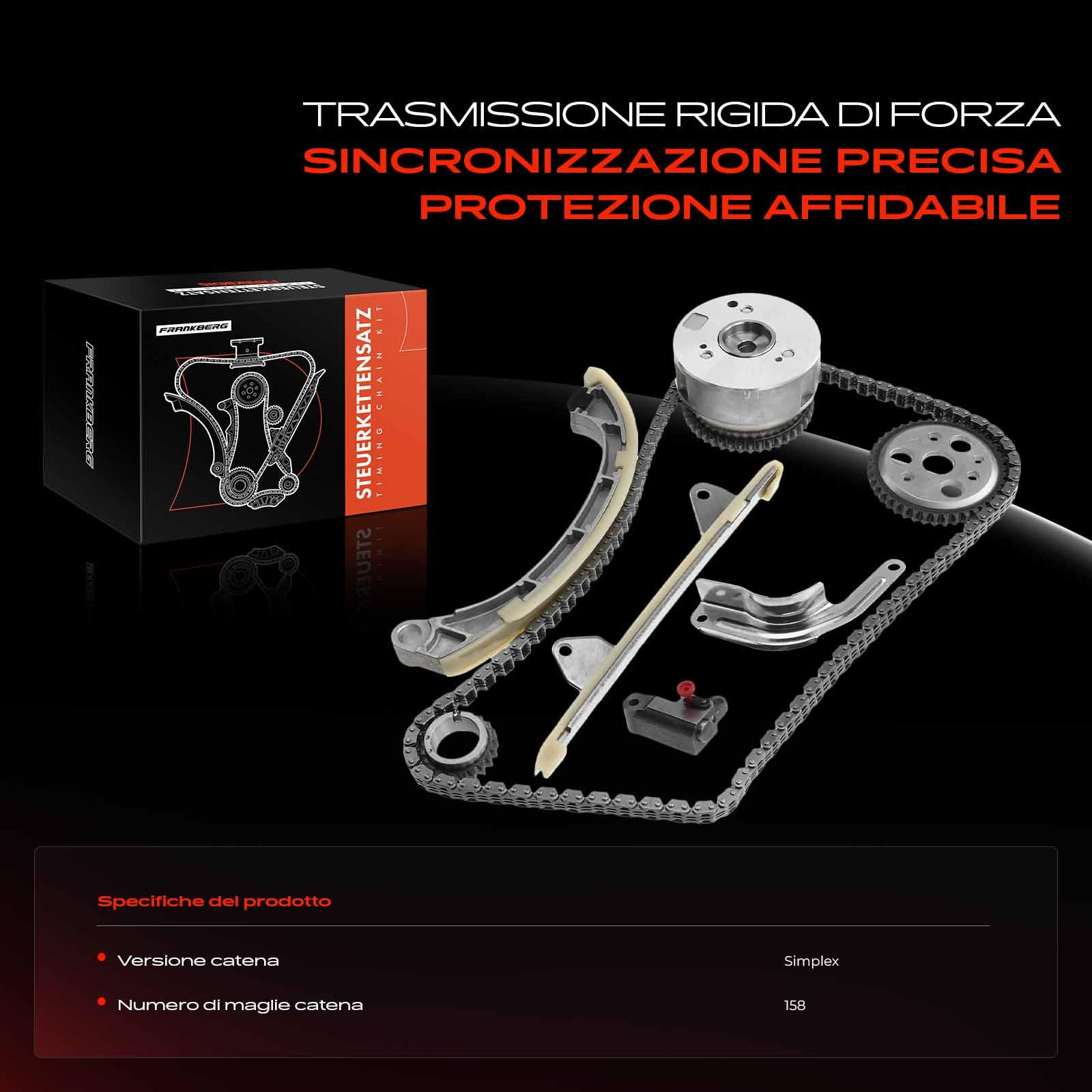 Frankberg Kit catena di distribuzione 8 pezzi 1350623020 | Compatibile con: S.i.r.i.o.n M3, YRV M2, T.e.r.i.o.s F7 J2, Scatola Extol, Yaris P1, Extol Bus S22 S23, Materia M4